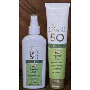BATH & BODY WORKS SPF 50 Waikiki Beach Coconut Sunscreen Lotion & Spray 6oz Set